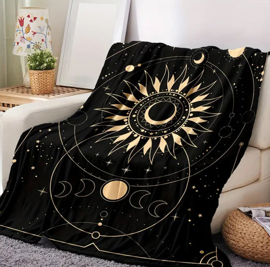 Cosmic Vibes Sun& Moon Flannel Blanket