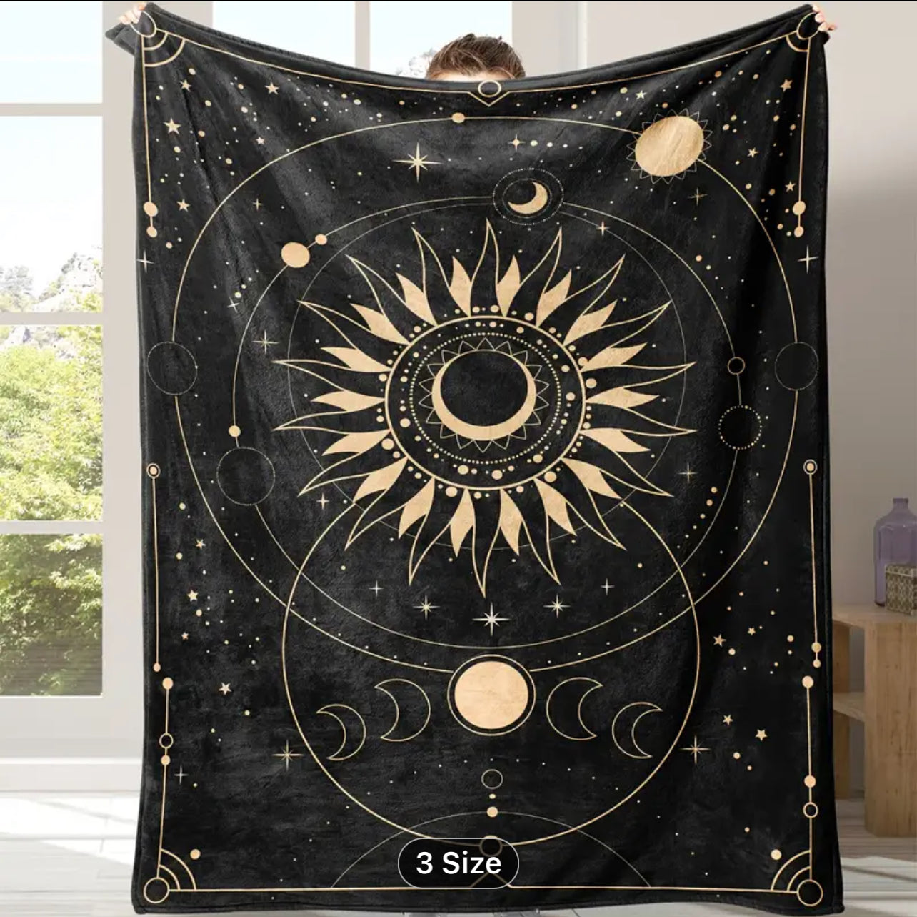Cosmic Vibes Sun& Moon Flannel Blanket
