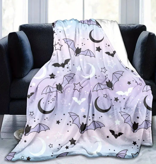 Moon & Bat Purple Flannel Throw Blanket